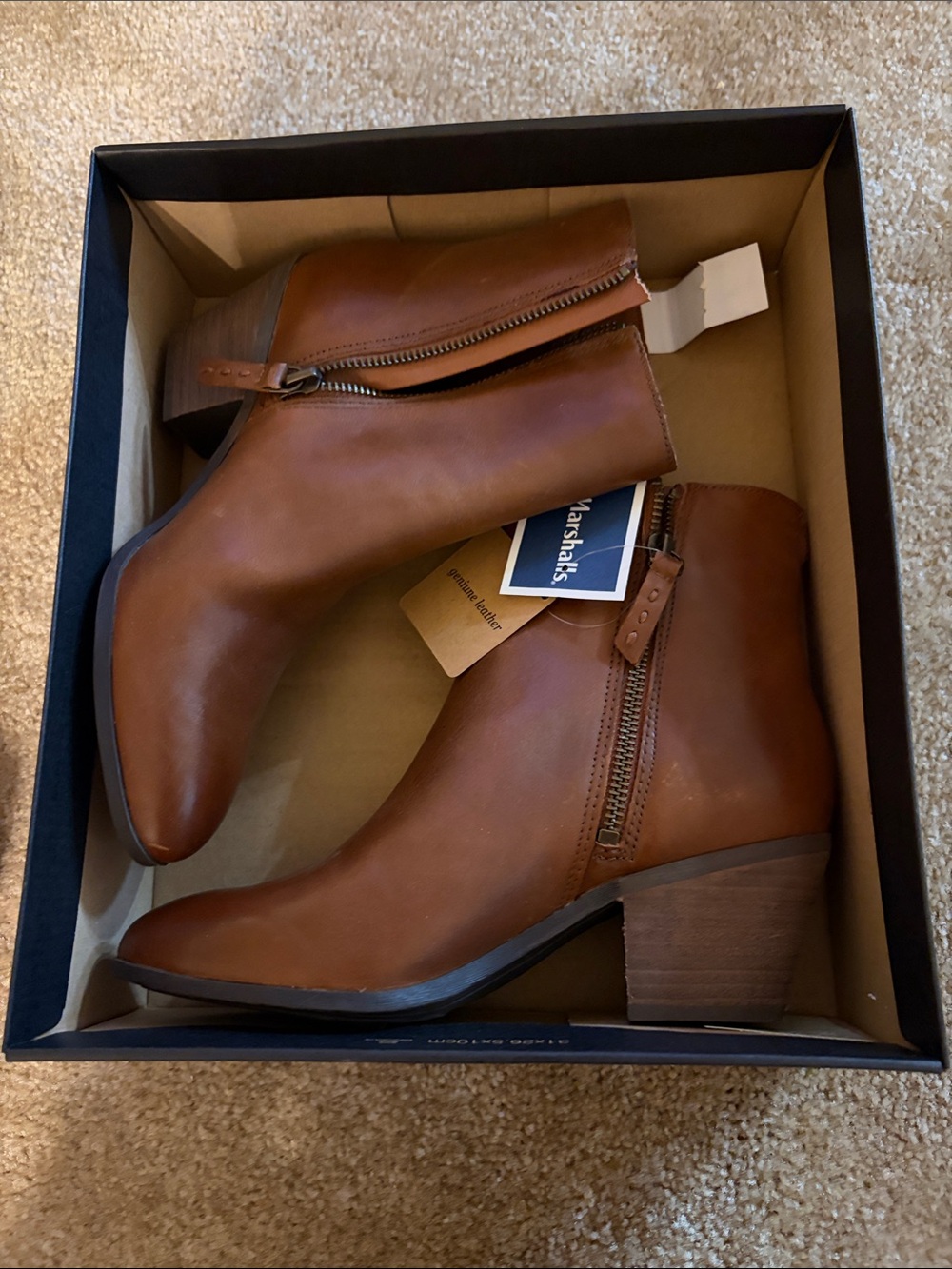Marshalls Cognac Brown Leather Side-Zip Ankle Booties